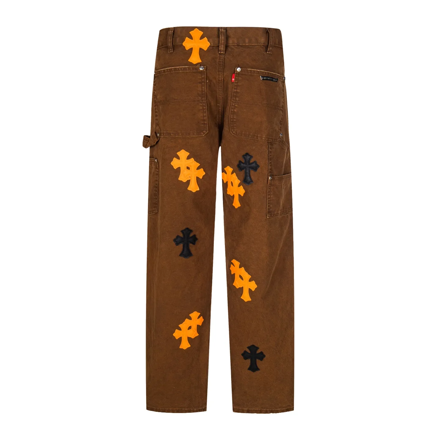 P310 💰 (Top version) Chrome Hearts brown logging orange multi-leather jeans. Multi-leather standard workwear jeans and ch jeans need to be washed and then disassembled and hand-stitched with sheepskin cross leather and then spliced to complete. The whole process is too many to explain. About Chrome Hearts This is an extremely luxurious fashion brand that can also be called the aristocrat of the high street. It has always been an exclusive brand for some hipsters or the rich second generation. Compared with ordinary high streets, it is more luxurious and noble. Compared with luxury brands, it has a more fashionable personality. It has always been a brand that I have a special liking for. Color: Brown Size: 28-30-32-34-36 (corresponding to S-M-L-XL-XXL)